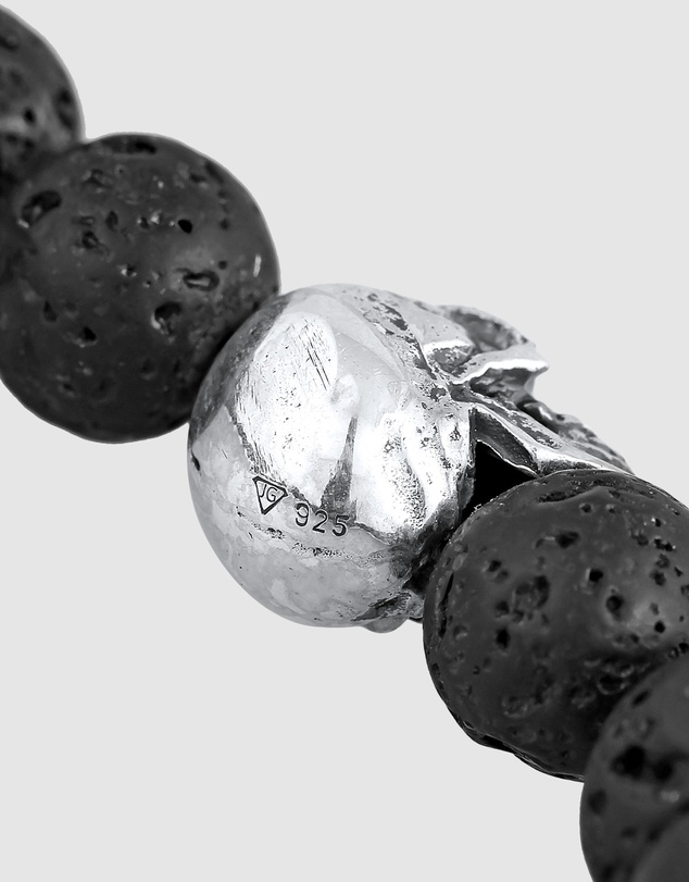 Kuzzoi - ICONIC EXCLUSIVE - Lava Bead Bracelet with Skull in 925 Sterling Silver