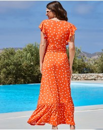 Sosandar - Spot Print Ruffle Detail Maxi Dress
