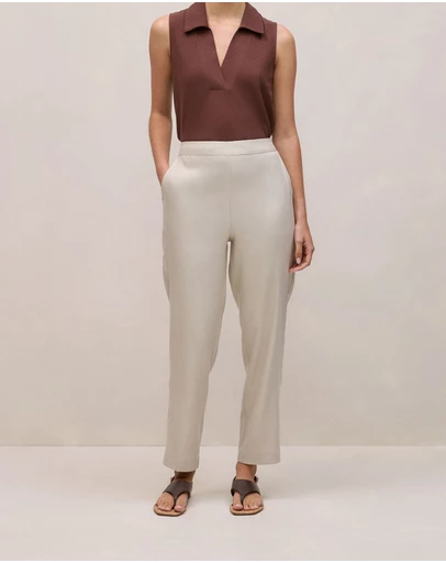 Trenery - Stretch Linen Blend Pull On Pant in Flax