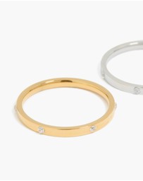 Lovisa - Waterproof Mixed Metals Plated Stainless Steel Skinny Cubic Zirconia Dot Rings 2-Pack