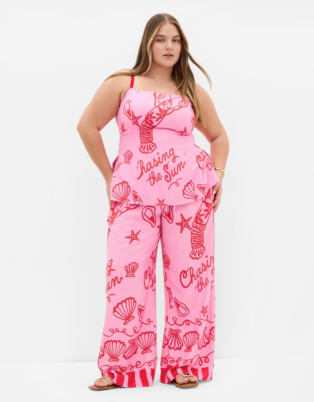 City Chic - Plus size Sun Chaser Print Wide Leg Pant - pink