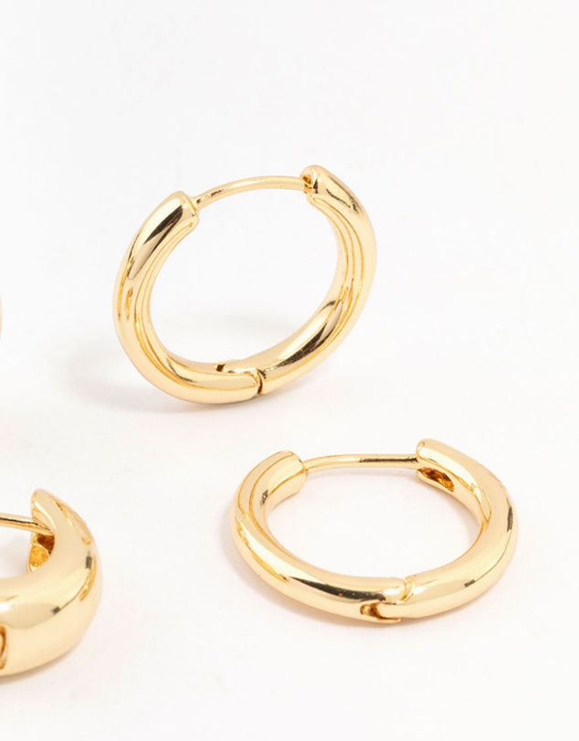 Lovisa - Gold Plated Thick & Thin Huggie Earrings 2-Pack