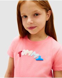 Tommy Hilfiger - Girls Textured Logo Jersey Crew Neck T-Shirt - Kids