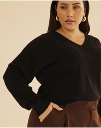 Atmos&Here Curvy - Organic Cotton Vneck Knit Jumper