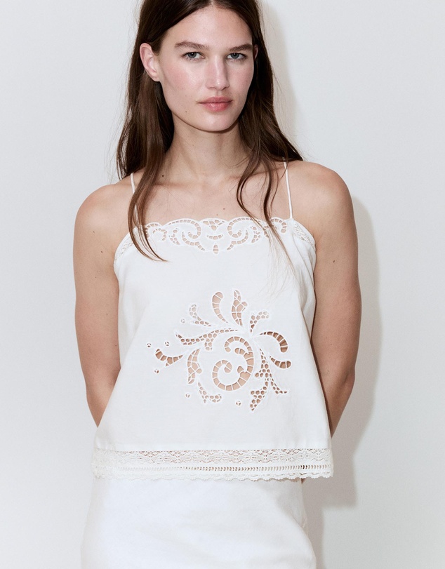 M.N.G - Embroidered Top with Openwork Details