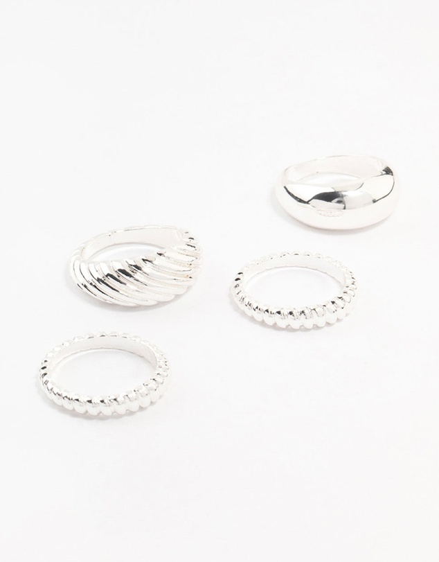Lovisa - Silver Plated Twisted & Plain Rings 4-Pack
