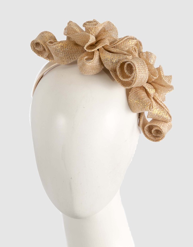 Max Alexander - Sinamay Curls Gold Fascinator