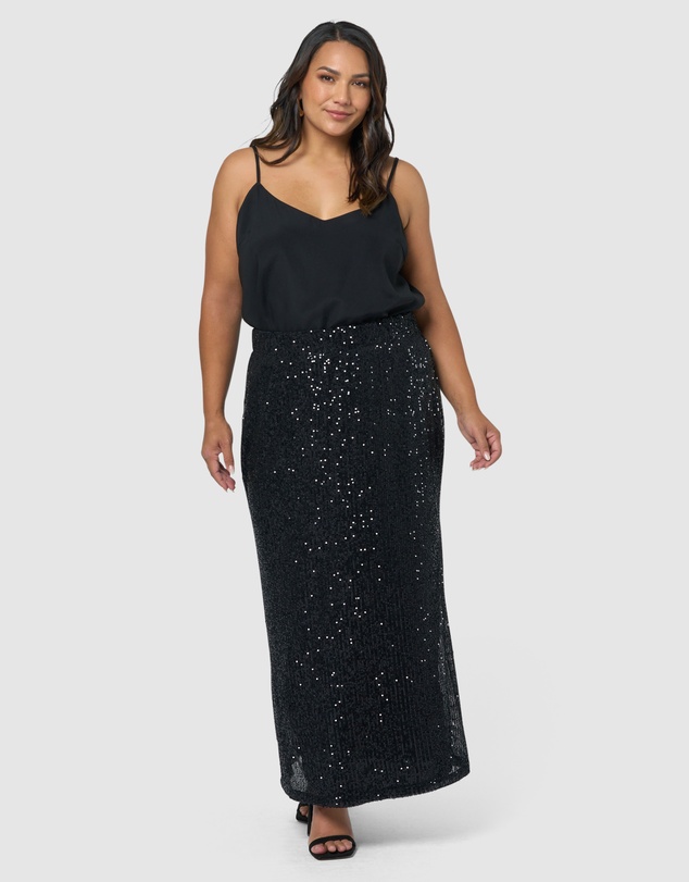 Pink Dusk by Curve Project - Ignition Sequin Midi Skirt