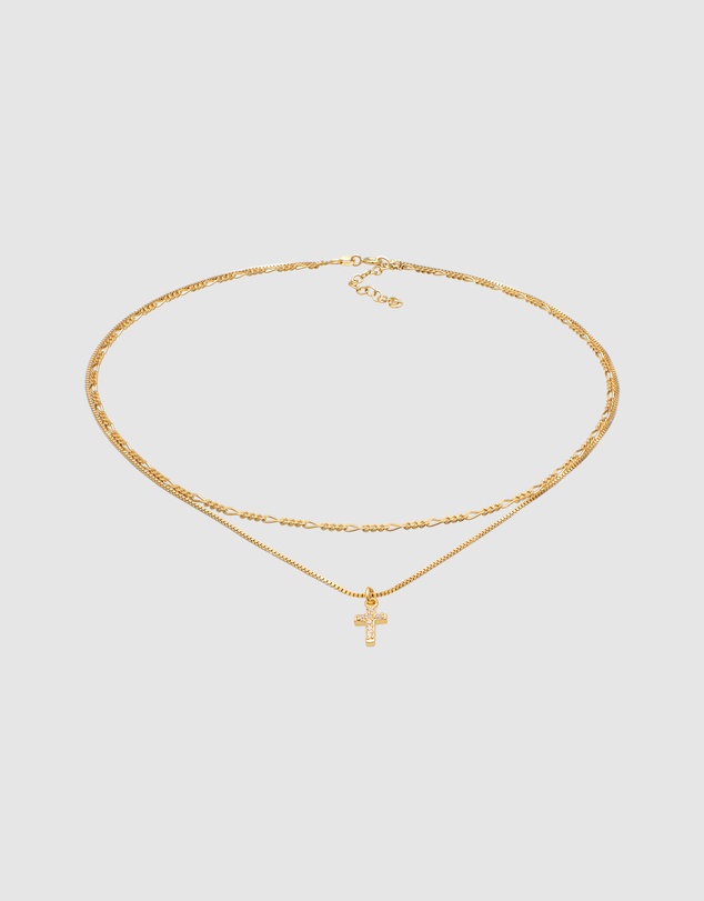 Elli Jewelry - Filigree Cross Zirconia Layer Necklace in Gold-Plated 925 Silver