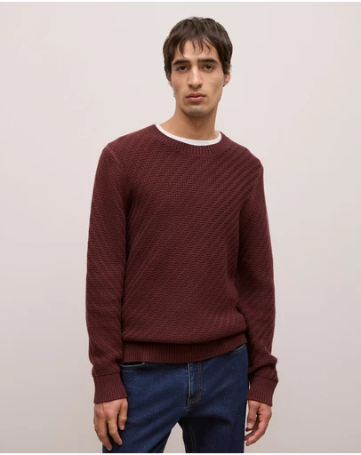 Trenery - Cotton Blend Textured Crew in Red Mahogany