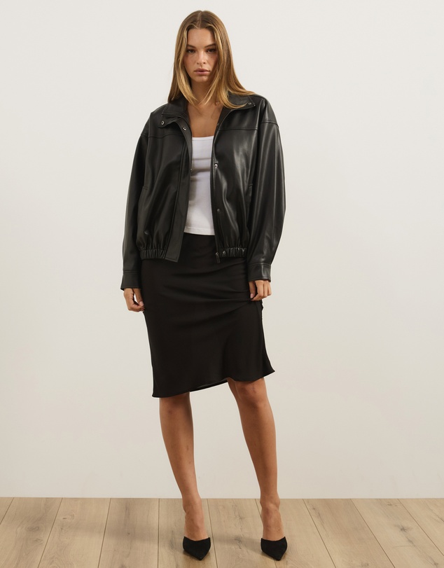 Atmos&Here - PU Funnel Neck Bomber Jacket