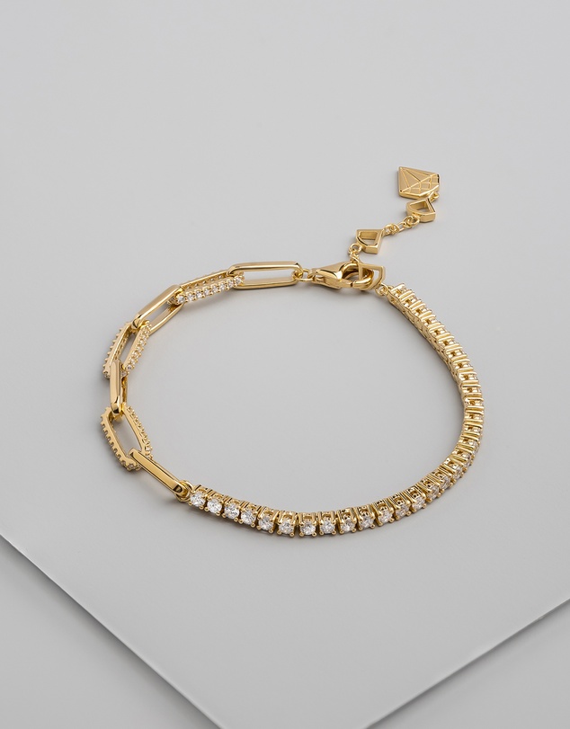 Wanderlust + Co - Pave Link Chain 14K Gold Vermeil Tennis Bracelet