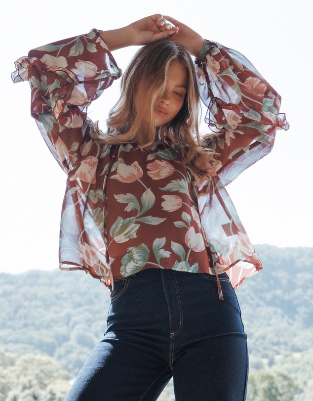 Petal & Pup - Hesper Ruffle Top - Red Tulip Floral
