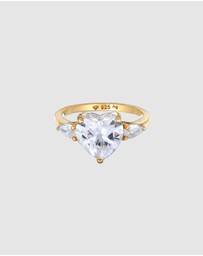 Elli Jewelry - Ring Zirconia Heart 925 Sterling Silver Gold-Plated