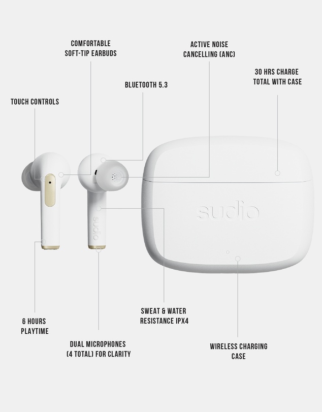 Sudio - N2 Pro - True Wireless Bluetooth In-Ear Headphones, Active Noise Cancelling Earbuds