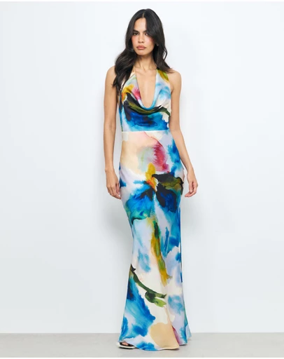 AERE - Anthea Cowl Neck Satin Maxi Dress