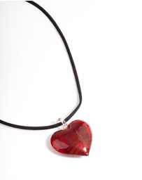 Lovisa - Large Red Puffy Heart Suede Cord Necklace