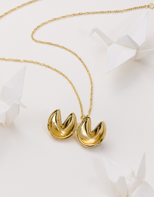 Wanderlust + Co - Fortune Cookie Gold Locket Necklace