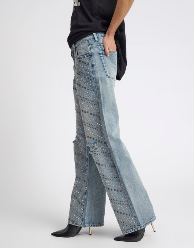 ONE TEASPOON - 25th Anniversary Limited Edition Jackson Mid Waist Wide Leg Studded Denim Jeans - Salty Dog