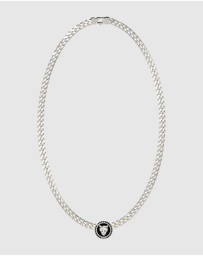 GUESS - GUESS Mens Silver-Tone Panther Crystal Necklace