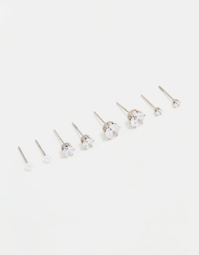 Lovisa - Waterproof Stainless Steel Cubic Zirconia & Pearl Stud Earrings 4-Pack