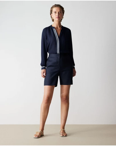 Trenery - Stretch Linen Blend Longline Short in Night Sky