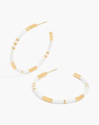 Lovisa - Waterproof Gold Plated Stainless Steel White Enamel Hoop Earrings