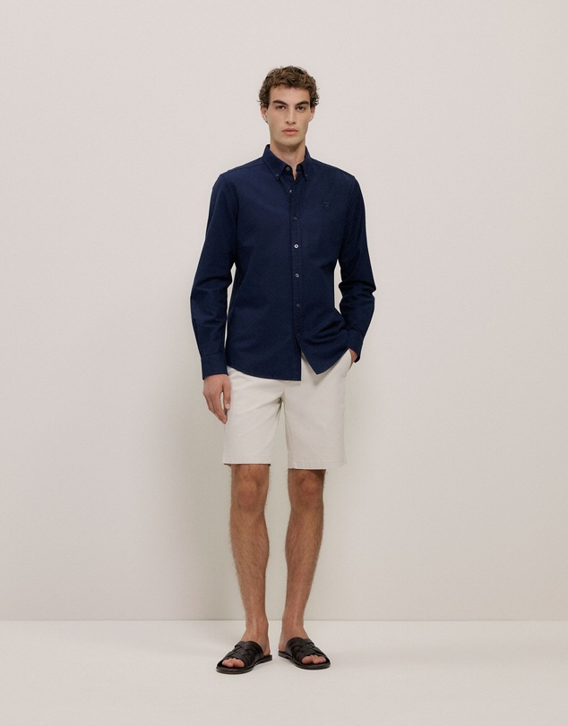 Trenery - Tailored Fit Cotton Monogram Oxford Shirt in Navy