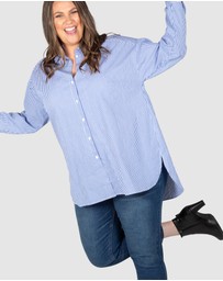 Love Your Wardrobe - Leah Stripe Curved Hem Over Shirt