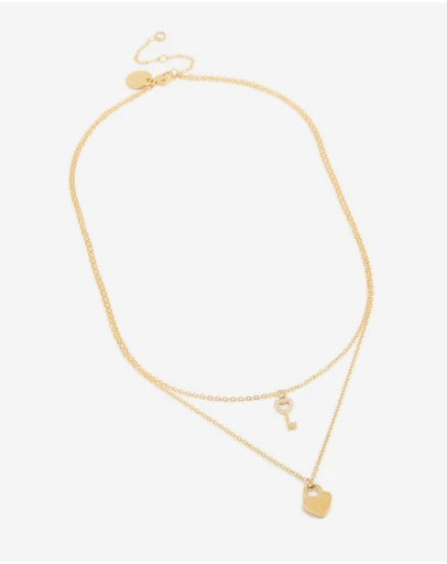 Lovisa - Waterproof Gold Plated Stainless Steel Key & Heeart Lock Layered Necklace
