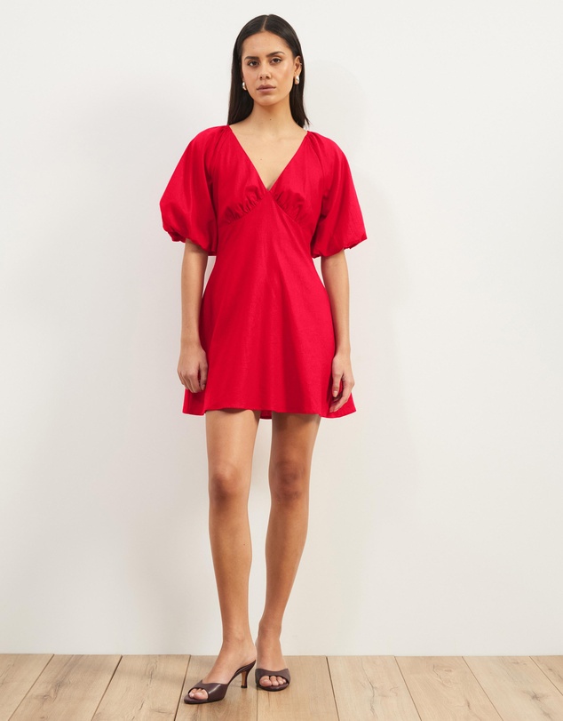 Atmos&Here - Kelly Linen Blend Puff Sleeve Mini Dress