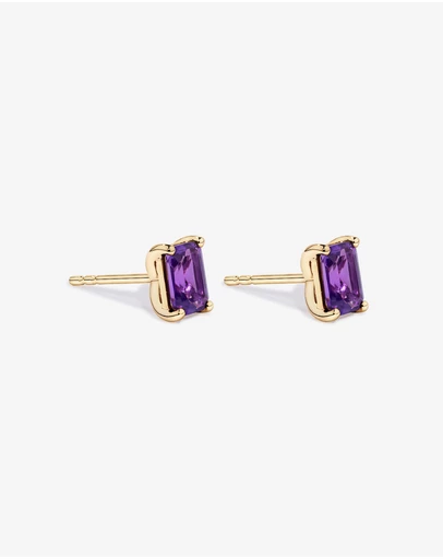 Michael Hill - Emerald Cut Amethyst Earrings in 10kt Yellow Gold