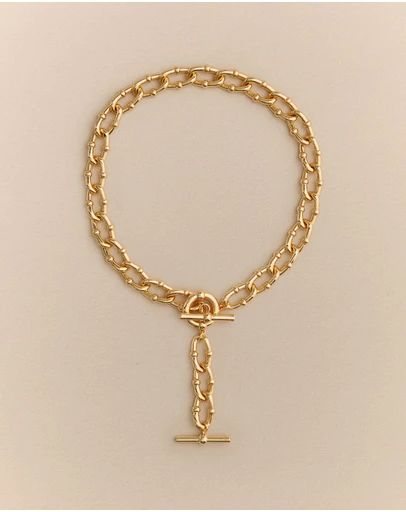 Trenery - Signature Link Fob Necklace in Gold