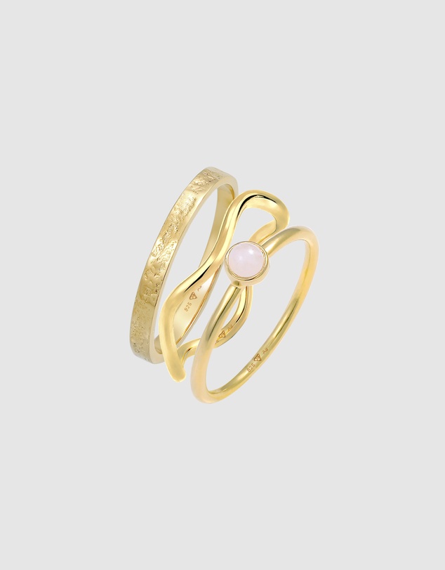 Elli Jewelry - Pink Opal Ring Set in Gold-Plated 925 Silver