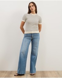 Atmos&Here - Short Sleeve Fine Knit Stripe Top