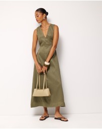 AERE - Jesse Linen V-Neck Midi Dress