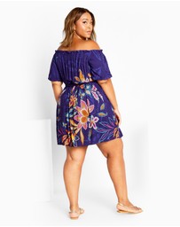 City Chic - Plus size Island Breeze Placement Dress - indigo