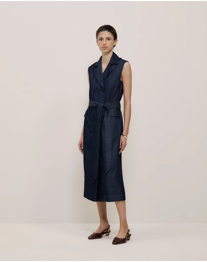 Trenery - Denim Sleeveless Trench Dress in Rinse Wash