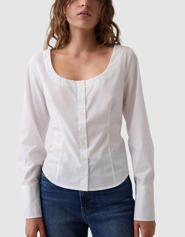 GAP - LS Scoop Neck Fitted Shirt