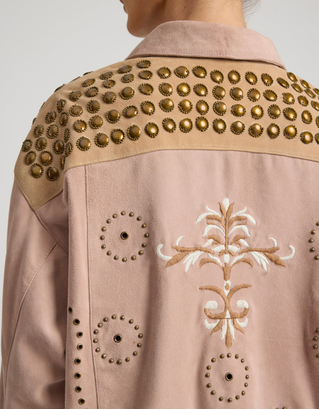 ONE TEASPOON - Rodeo Renegade Studded Embroidered Crop Suede Jack - Dusty Pink