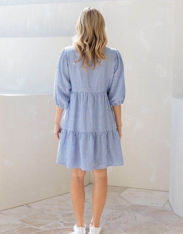 Angel Maternity - Freya Maternity Tiered Linen Shirt Dress In Stripe