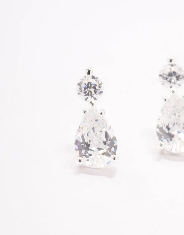 Lovisa - Sterling Silver Round Cubic Zirconia Pear Drop Earrings
