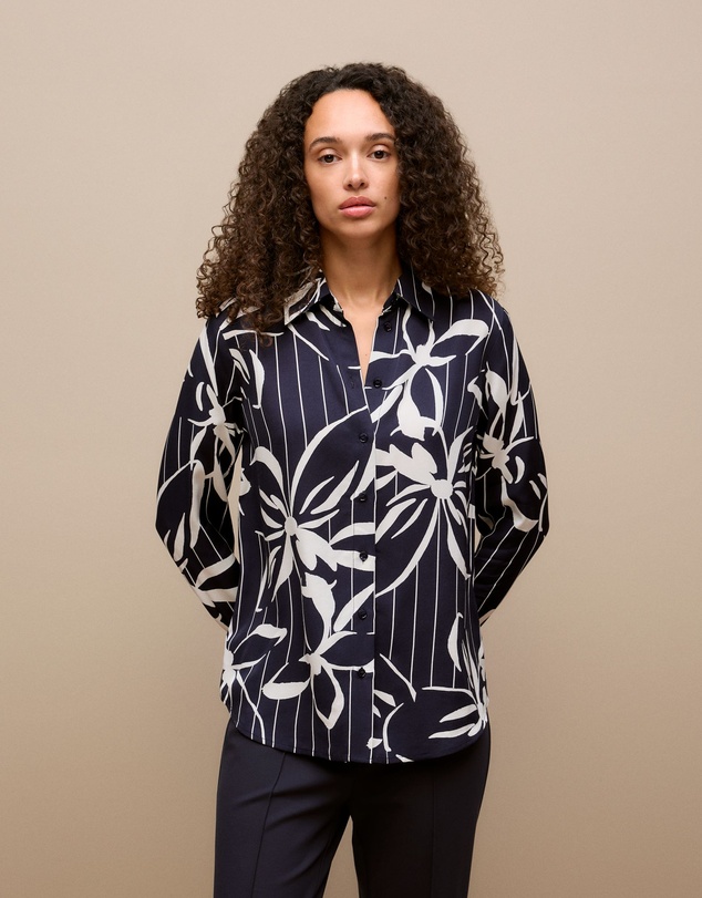 Trenery - Floral Stripe Twill Shirt in Night Sky