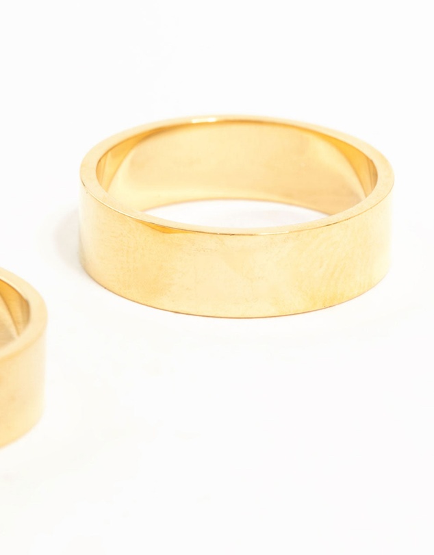 Lovisa - Waterproof Gold Plated Stainless Steel Double Cigar Band Rings 2-Pack