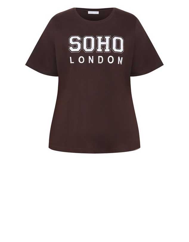 City Chic - Plus size Curved Hem Soho Cotton Tee - chocolate