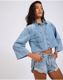 ONE TEASPOON - Gracie Cropped Denim Shirt - Misty Blue