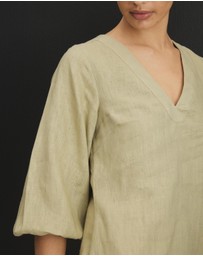 AERE - Sierra Linen Puff Sleeve Mini Dress