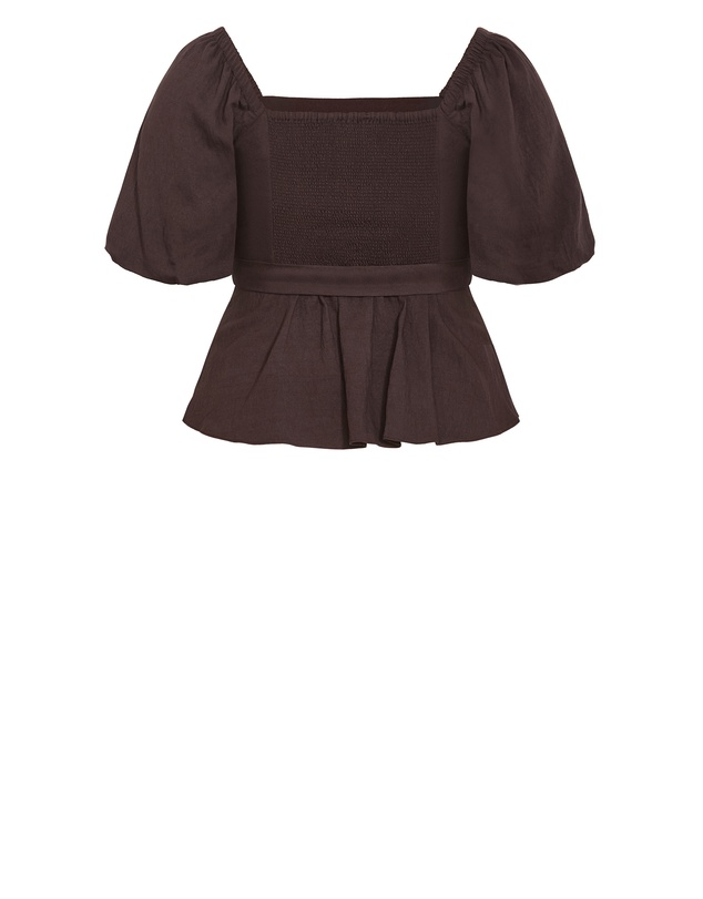City Chic - Plus size Collins Puff Sleeve Tie Waist Top - chocolate