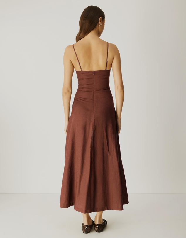 Atmos&Here - Cinch Waist Linen Blend Midi Dress