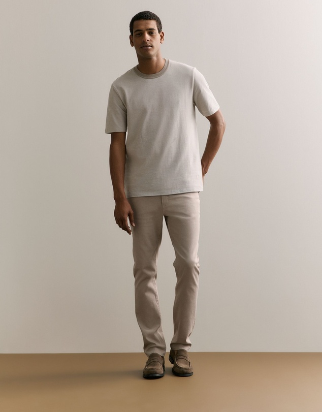 Trenery - Cotton Jacquard Contrast Collar T-shirt in Cement